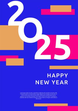 Mutlu yıllar 2025 Düz Mavi Pembe ve Turuncu Tasarım Posteri