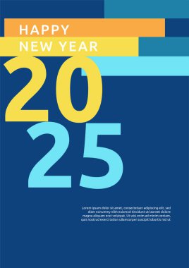 Mutlu yıllar 2025 Düz Mavi Beyaz ve Sarı Tasarım Posteri