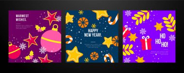 Süslü ve hediye paketli Noel Tasarımları. Noel süsleri ve hediye paketlerinin yer aldığı bir Holiday Illustrations Koleksiyonu. Bayram sezonunu kutlamak için mükemmel.