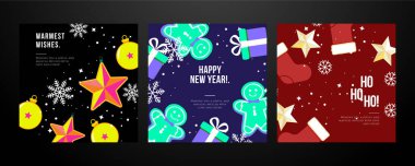 Süslü ve hediye paketli Noel Tasarımları. Noel süsleri ve hediye paketlerinin yer aldığı bir Holiday Illustrations Koleksiyonu. Bayram sezonunu kutlamak için mükemmel.