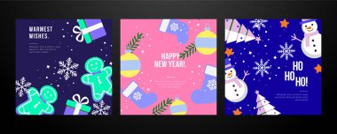 Süslü Noel Kartı Tasarımları. Noel Ağaçları, Süsler ve Hediyeler Gibi Festivalsel Elementleri içeren Resimli Noel Kartları Koleksiyonu