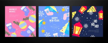 Noel süslü bayram tebrik kartları. Teşekkür ederim. Noel temalı tebrik kartı tasvirleri. Süslü. Bayram kutlamaları ve yayılan Noel sezonu için mükemmel.