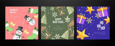 Süslü ve hediye paketli Noel Tasarımları. Noel süsleri ve hediye paketlerinin yer aldığı bir Holiday Illustrations Koleksiyonu. Bayram sezonunu kutlamak için mükemmel.