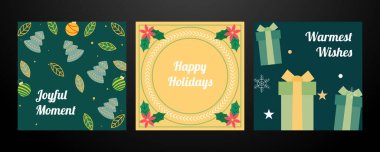 Noel süslü bayram tebrik kartları. Teşekkür ederim. Noel temalı tebrik kartı tasvirleri. Süslü. Bayram kutlamaları ve yayılan Noel sezonu için mükemmel.