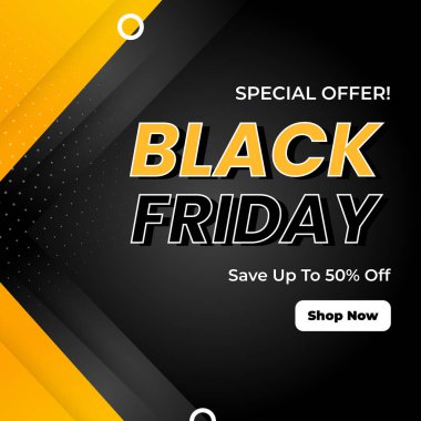 Kara Cuma Özel Teklifi% 50 indirimli. Cesur Typography and Vibrant Colors 'un yer aldığı heyecan verici bir Kara Cuma tanıtım afişi, yüzde 50 