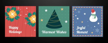 Süslü ve hediye paketli Noel Tasarımları. Noel süsleri ve hediye paketlerinin yer aldığı bir Holiday Illustrations Koleksiyonu. Bayram sezonunu kutlamak için mükemmel.