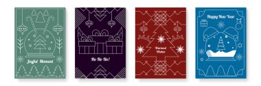 Chritsmas Hattı Stili Dekorasyonlu Bayram Kutlama Kartı. Noel Çizgisi Stili Tebrik Kartları 'nın tasvirleri. Bayram kutlamaları ve yayılan Joy Chritsmas Hattı Tarzı Sezonu için mükemmel.