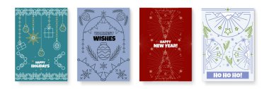 Renkli Chritsmas Çizgi Kartı Tasarımı Festivalsel Elementlerle