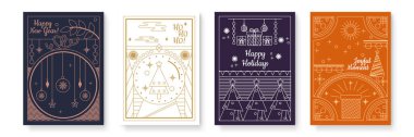 Şenlikli Chritsmas Çizgi Kartı Tasarımı Modern Grafik Resimleriyle