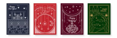 Modern Sanat Tasarımlı Şenlikli Chritsmas Çizgi Kartları