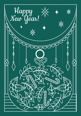 Noel çizgisi stili kutlama illüstrasyonları. Chritsmas Satır Biçimli tebrik kartı.