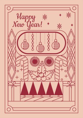 Noel çizgisi stili kutlama illüstrasyonları. Chritsmas Satır Biçimli tebrik kartı.