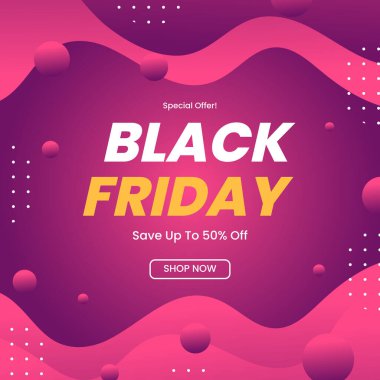 Kara Cuma Özel Teklifi% 50 indirimli. Cesur Typography and Vibrant Colors 'un yer aldığı heyecan verici bir Kara Cuma tanıtım afişi, yüzde 50 