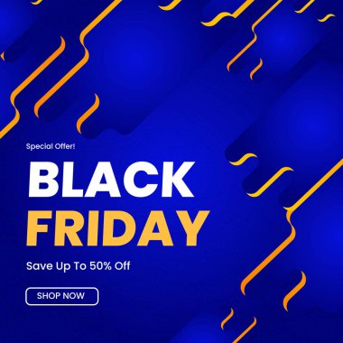 Kara Cuma Özel Teklifi% 50 indirimli. Cesur Typography and Vibrant Colors 'un yer aldığı heyecan verici bir Kara Cuma tanıtım afişi, yüzde 50 