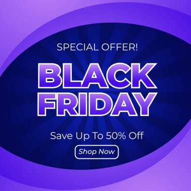 Kara Cuma Özel Teklifi% 50 indirimli. Cesur Typography and Vibrant Colors 'un yer aldığı heyecan verici bir Kara Cuma tanıtım afişi, yüzde 50 