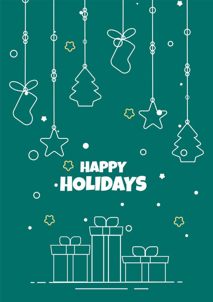 Festive Chritsmas Line Style Wreath Illustration Holiday Season