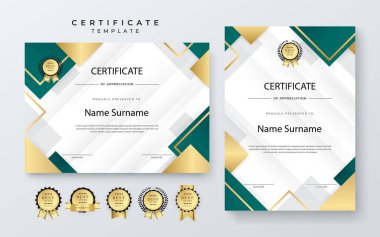 Takdir ve Başarı İçin Renkli Sertifika Şablonu. Özellikler Geometrik Şekiller ve Ödül Simgeleri, Mesleki veya Eğitimsel Başarı İçin Mükemmel