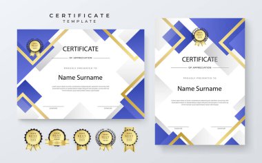 Takdir ve Başarı İçin Renkli Sertifika Şablonu. Özellikler Geometrik Şekiller ve Ödül Simgeleri, Mesleki veya Eğitimsel Başarı İçin Mükemmel