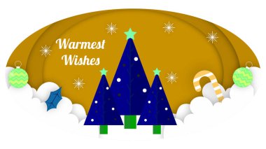 Şenlikli Noel Kağıt Kesimi Dekorasyonlu Tebrik Kartı