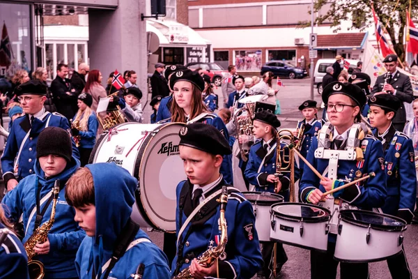 Sandnes Norway May 2023 Procession Marching Bands Playing Musical Instruments — Stock fotografie