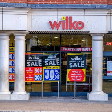 Epsom Surrey UK, 10 Eylül 2023, iflas etmiş ana cadde zinciri Wilko Epsom anayolu şubesi.