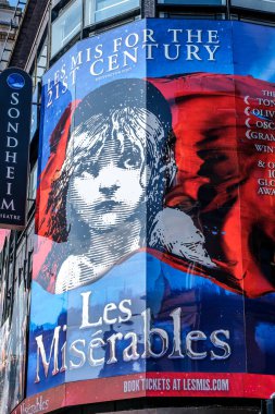 Soho, London UK, March 08 2024, Sondheim Theatre Les Miserables Show Poster Close Up With No People clipart