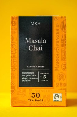 Londra İngiltere, 20 Nisan 2025, Marks ve Spencer Baharatlı Masala Chai Tea Bags