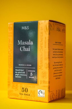 Londra İngiltere, 20 Nisan 2025, Marks ve Spencer Baharatlı Masala Chai Tea Bags