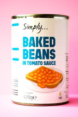 Londra İngiltere, Mayıs 03 2025, Domates Sosu Konserve Fasulye