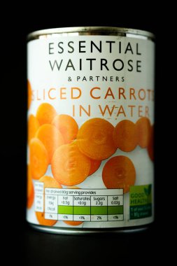 Londra İngiltere, 10 Mayıs 2025, Can of Esnecessary Waitrose Dilimlenmiş Havuç