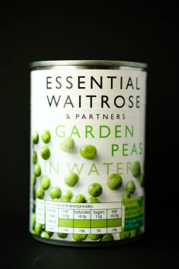 Londra İngiltere, 10 Mayıs 2025, Temel Waitrose Bezelye Konservesi