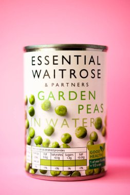 Londra İngiltere, 10 Mayıs 2025, Temel Waitrose Bezelye Konservesi