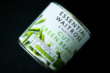 Londra İngiltere, 14 Mayıs 2025, Temel Waitrose Kesimi veya Dilimlenmiş Yeşil Fasulye Pişirme İçi