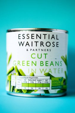 Londra İngiltere, 14 Mayıs 2025, Temel Waitrose Kesimi veya Dilimlenmiş Yeşil Fasulye Pişirme İçi