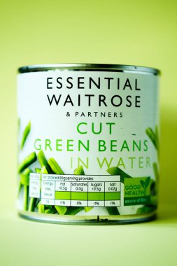 Londra İngiltere, 14 Mayıs 2025, Temel Waitrose Kesimi veya Dilimlenmiş Yeşil Fasulye Pişirme İçi