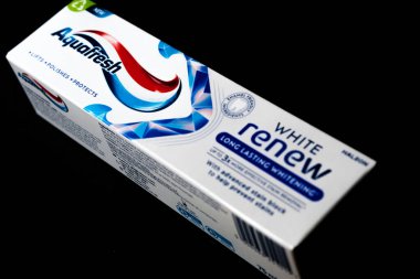 London UK, June23 2025, Boxed Tube Of Aquafreash Whitening Toothpaste