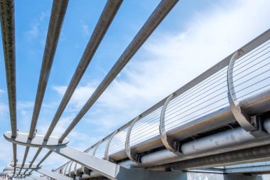 Londra İngiltere, Temmuz 01 2025, Milenyum Köprüsü 'nün İnsansız Taşıyıcı Köprüsü' nün Soyut Tasarım Ayrıntıları