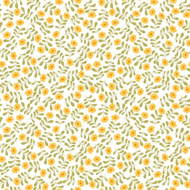 Kusursuz soyut çiçek arkaplanı. Beyaz üzerine sarı çiçekler. Vektör çiçek deseni.