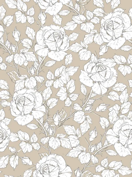 Motif Floral Sans Couture Fond Beige Avec Des Roses Blanches — Image vectorielle