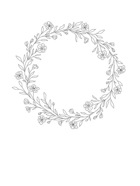 Cadre Floral Clip Art Botanique Couronne Fleurs Sauvages Skethc Feuilles — Image vectorielle