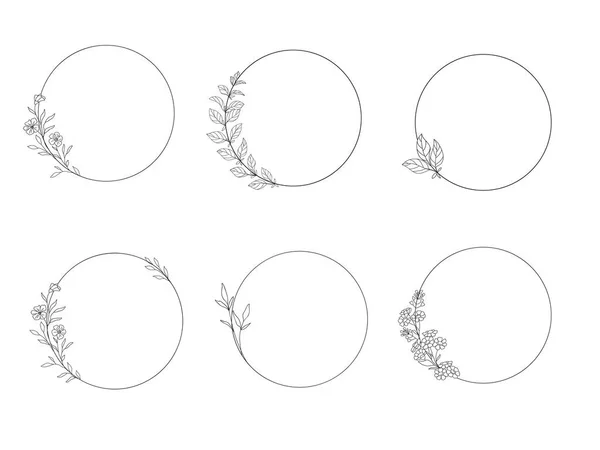 Set Van Bloemen Frames Botanische Clip Art Vectorlijn Getrokken Bladeren — Stockvector