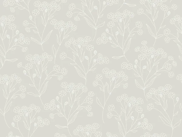 Seamless Grey Floral Pattern Botanical Clip Art Wildflowers Wreath Skethc — Image vectorielle