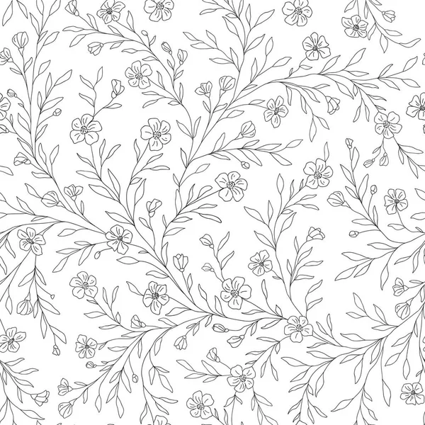 Seamless Floral Pattern Botanical Clip Art Wildflowers Wreath Skethc Vector — Image vectorielle
