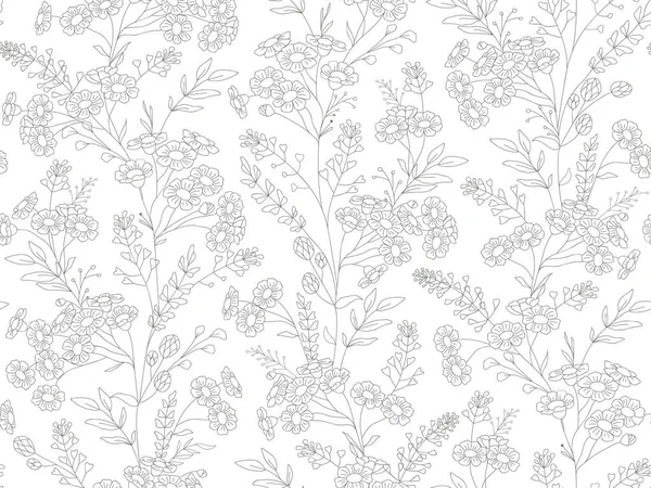 Seamless Floral Pattern Botanical Clip Art Wildflowers Wreath Skethc Vector — Stockový vektor
