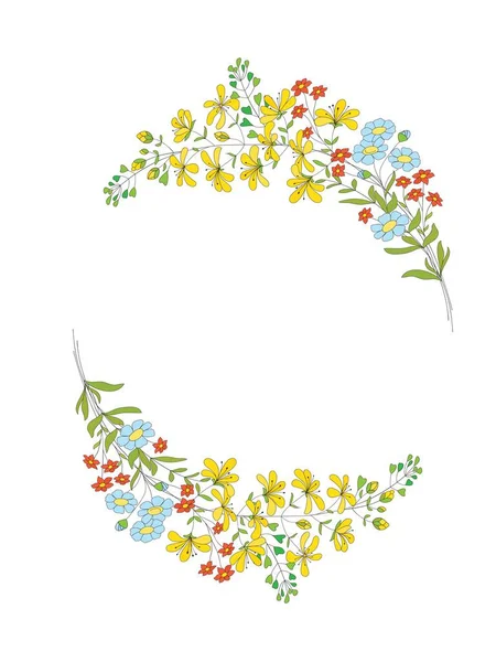 Floral Flowers Frames Botanical Clip Art Wildflowers Wreath Skethc Vector — Stock Vector