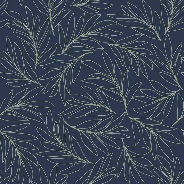 无缝隙的抽象的暗色植物背景 有叶子的矢量深蓝色和灰色图案 — 图库矢量图片