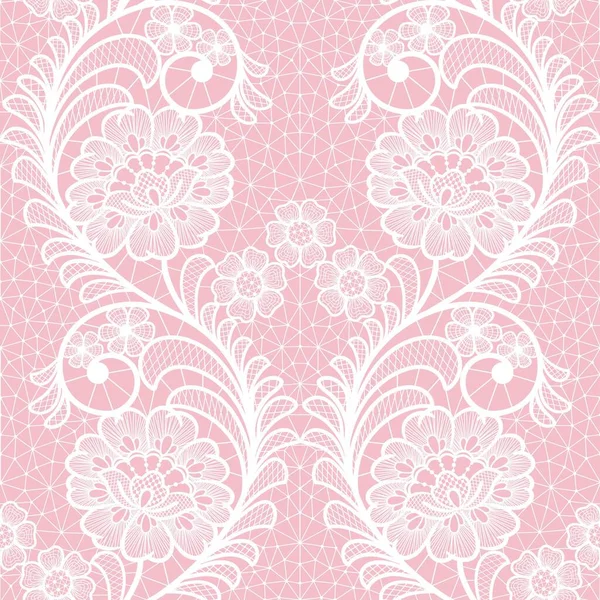 Seamless Abstract Lace Floral Background White Flowers Pink Backgroung — Stok Vektör