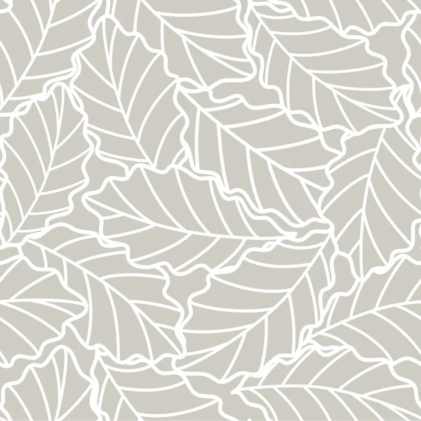 stock vector Seamless gray abstract background with white  oak leaves drawn by thin lines. Floral pattern