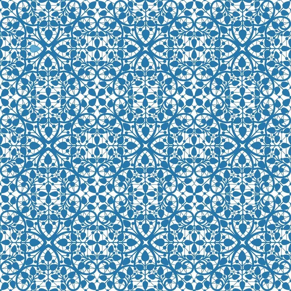 Nahtlose Spitze Florales Muster Vector Blau Abd Weißen Hintergrund Spitzendeckchen — Stockvektor
