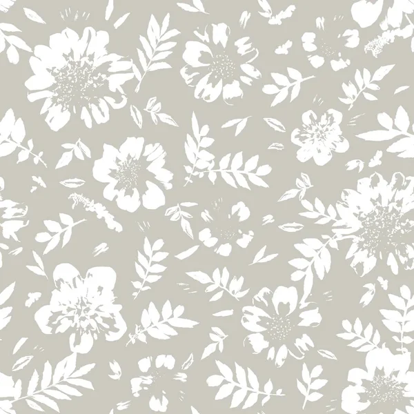 Nahtlose Abstrakte Graue Hintergrund Mit Weißen Blumen — Stockvektor